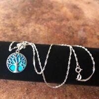 Sterling Silver WAVE,TREE OF LIFE ANCHOR OVAL OPAL PENDANT & 18" Snake Chain 