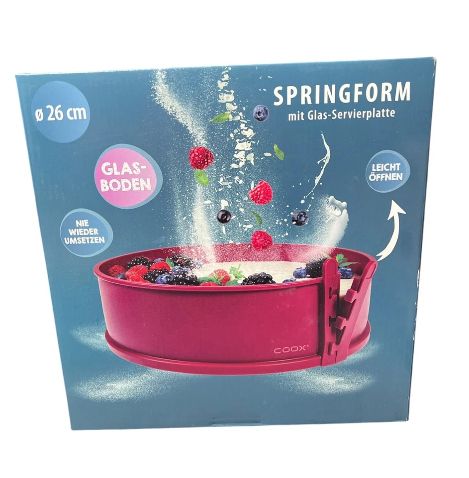 Coox Silikon Springform mit Glas-Servierplatte Ø 26cm Dunkelrot Leicht zu öffnen - Bild 1 von 1