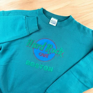 Vintage Hard Rock Cafe Boston Sweatshirt Men L 80s Tultex Discus Athletic Aqua - Picture 1 of 11