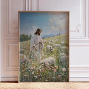 Impresión de arte de pared de cordero 99 hojas religiosas cristianas de Jesucristo el Buen Pastor - Imagen 1 de 6