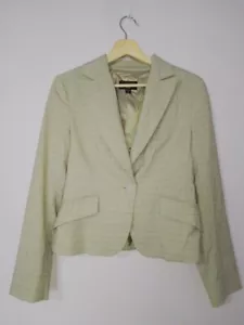 Cue Ladies Beige Check Lined Corporate Work Blazer Jacket Size 12 EUC - Picture 1 of 5