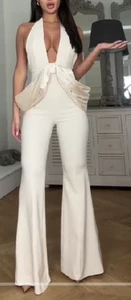 Neu mit Etikett Asos Luxe schicker formeller Overall cremefarben elfenbeinfarben Neckholder Schleife Einteiler 2 4 X Small - Bild 1 von 8