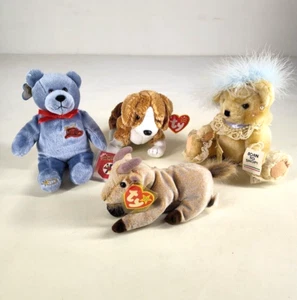 Mixed Lot Of 4 Plush TY Goatee TY Side Kick Dog Holy Bear Born to Shop w/ Tags - Picture 1 of 17