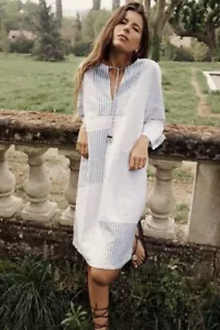 ZARA Linen Blend Patchwork Kaftan Dress Ecru Size L UK 12/14 4786/123 BNWT - Picture 1 of 5