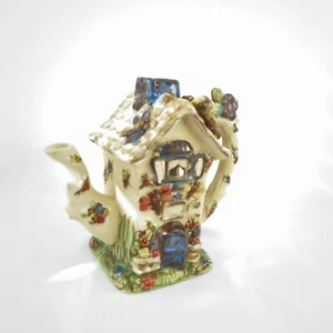 Vintage Dragonfly and Flowers Teapot House Shape Tealight Candle Holder - Picture 1 of 7