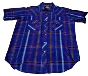 Outlaw Western Wear Hemd Petal Snap Herren Große L Kariert Lila Vintage 90er Blau - Bild 1 von 8