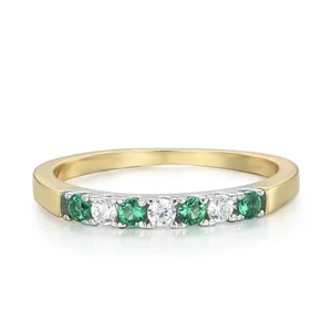 18 Carat Gold Vermeil on 925 Silver 7 Stone Sapphire & Emerald Eternity Ring - Picture 1 of 11