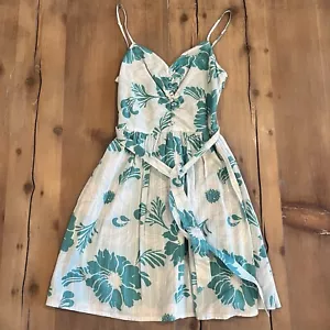 GUESS Sommerkleid Blumen Blüten Print Bindekleid smaragdgrün gefüttert Baumwolle Small - Bild 1 von 4