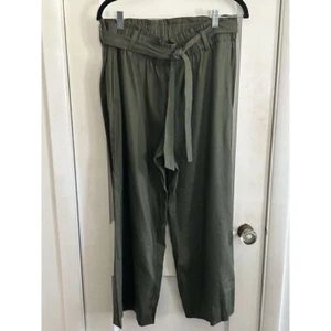 J. Jill Linen Stretch Wide Leg Crop Pants Trousers Moss Belted Size Medium NWT - Picture 1 of 4