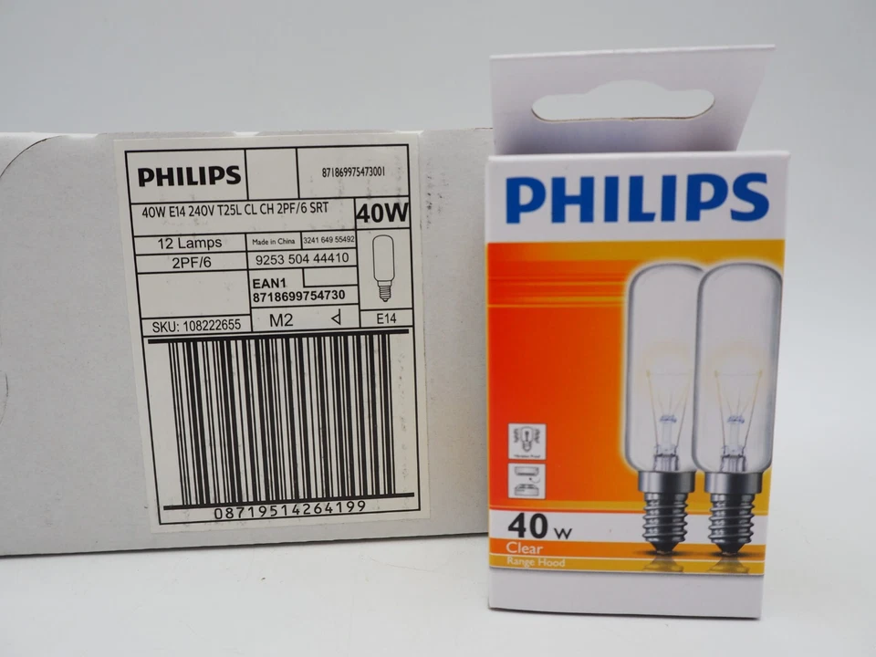 12X Philips E14 40W Clear Light Bulb For Rangehood Fridge SES T25 - Image 1 of 1