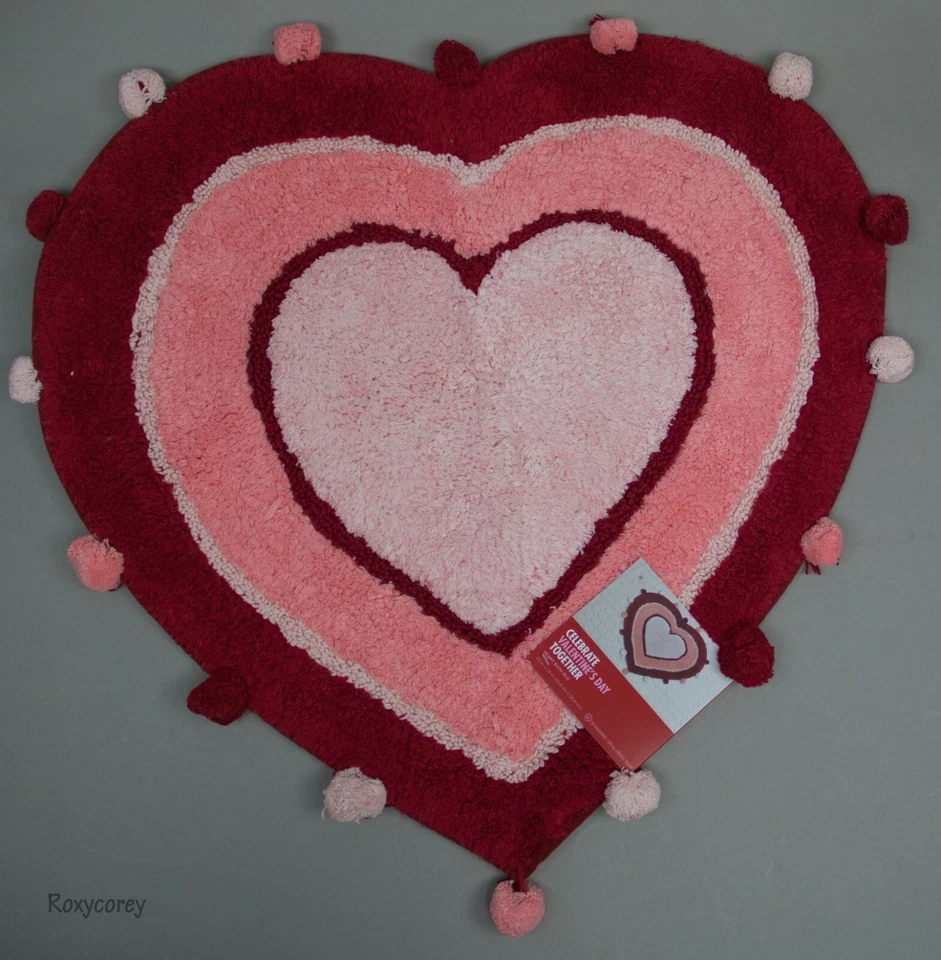 Alfombra de baño cocina en forma de corazón roja y rosa para San Valentín 22x23 nueva con etiquetas Foto 1 de 1
