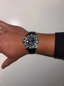 20mm BLACK “sailcloth pattern” rubber WHITE/GREEN stitch Omega GMT Sprite - Picture 1 of 10