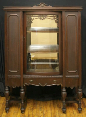 Antiguo gabinete vintage de madera de vidrio arqueado curiosidades China servidor frente de freno Foto 1 de 4