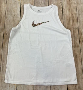 Women’s The Nike Tee White Tank Gym Shirt Flower Print logo Size Medium - Picture 1 of 5