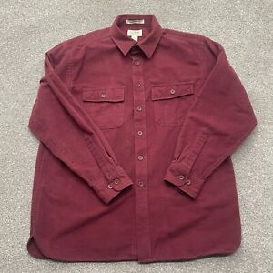 LL Bean Shirt Adult Large Burgundy Red Chamois Flannel Long Sleeve Cotton Mens