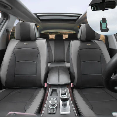 Juego completo de funda de asiento de coche de lujo de cuero sintético negro gris con regalo gratis Foto 1 de 4