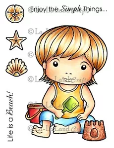New La La Land Crafts BEACH LUKA Cling Rubber Stamp Boy Sand Castle Sea Shells - Picture 1 of 1
