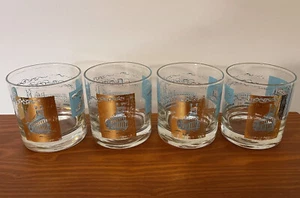 4 Mid Century Gold Teal Riverboat Southern Comfort Double Old Fashioned Glasses - Picture 1 of 7