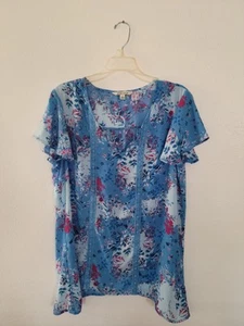 The Pioneer Woman Floral Print Short Sleeve Blouse Large - Picture 1 of 7