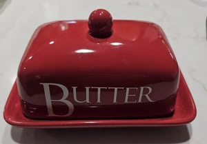 THE OLD POTTERY COMPANY CERAMIC RED BUTTER DISH - Picture 1 of 7