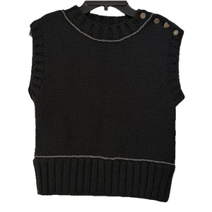 Neu Zara Wollmischung Goldknöpfe Schwarz Strick Pullover Weste Small 6873/155 - Bild 1 von 8