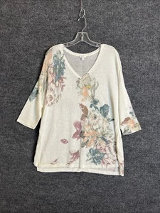 J Jill Womens Loose Knit Pullover Sweater Size 1X Floral Boho Short Sleeve - Picture 1 of 10