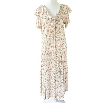 Vintage Floral Maxi Dress 11/12 Modest Cottagecore Feminine Button Coquette - Image 1 of 4