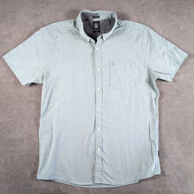 Volcom Shirt Mens XL Blue Logo Cotton Casual Short Sleeve Modern Fit Button Down - Image 1 of 4