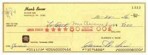 HANK SNOW Signed GRAND OLE OPRY AUTOGRAPH on PERSONAL BANK CHECK to WIFE MINNIE - Picture 1 of 2