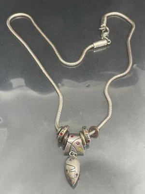 Collar Colgante Cadena Cristales Multicolor Tono Plata Firmado Patricia Locke De Colección Foto 1 de 4