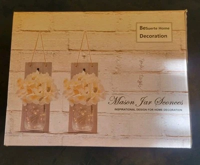 HOMKO Mason Jar Sconces with LED Fairy Lights-Rustic Hanging Mason Jars Decor - Image 1 of 4