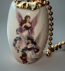 Vintage Ceramic Porcelain Cylinder Angels Pull Chain Fan  2”x 1” - Picture 1 of 8