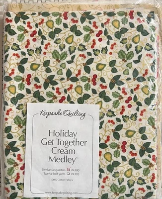 Keepsake Acolchado Vacaciones Reunirse Crema Medley 12 FQ Algodón Navidad Foto 1 de 3