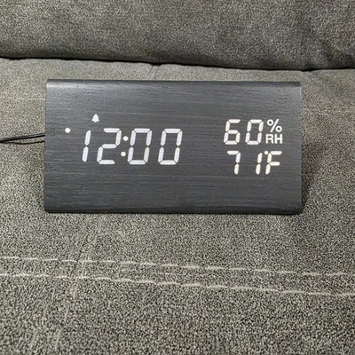 JALL Digital Alarm Clock Wooden Electronic LED Time Temp Humidity Display - Image 1 of 4