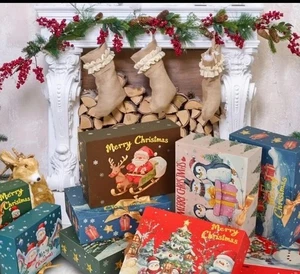 New🤶10 Christmas Gift boxes With Lids 🍭🌲🦌🤶Xmas Eve Boxes,Cookies, Candy🎅❄️ - Picture 1 of 12