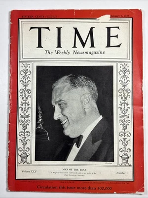Time Magazine January 7, 1935 - Franklin D. Roosevelt, Man of the Year - Image 1 of 4