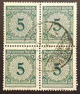 Germany Stamps 1923 Gold Currency 5pf green block of 4 SG353 MI339 Used - Picture 1 of 2