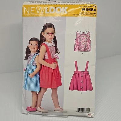 New Look Sewing Pattern 6664 Girls ½-8 Skirt with Straps & Top Peter Pan Collar - Image 1 of 2