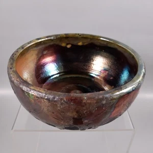 SIGNED Iridescent Drip Glaze RAKU ART POTTERY BOWL - Picture 1 of 10