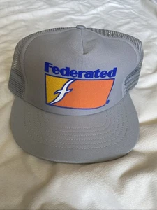 Vintage Federated Truckers Hat Logo Made In USA SnapBack Cap Gray Mesh - Picture 1 of 15