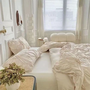 Beige Ruffle Duvet Cover Queen Size Princess Style Ruffle Bedding Set 3 Piece... - Picture 1 of 7