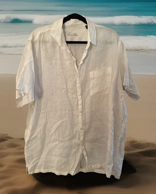 Tasso Elba Mens XL 100%  Linen White Button Down Shirt Vacation - Image 1 of 4
