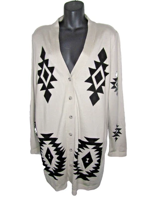 Cárdigan Coldwater Creek Grande Beige con Diseños Aztecas Negros Foto 1 de 4