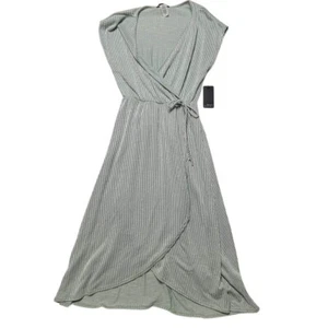 Anthropologie Caution To The Wind Green Sleeveless Striped Wrap Dress Size L NWT - Picture 1 of 13