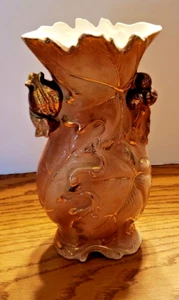 VINTAGE JAPANESE CERAMIC LEAVES & ACORNS PATTERN VASE 8'' HIGH - Picture 1 of 9