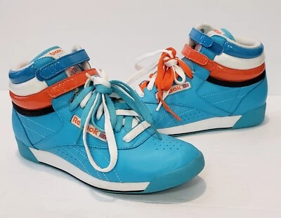 Reebok freestyle high Top women's 6.5 shoes Sneakers Blue Aqua/ Orange - Image 1 of 4