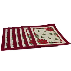 Placemats (6) My Christmas Joy To The World #1732S Poinsette Holly Berry 2010 Sh - Picture 1 of 12