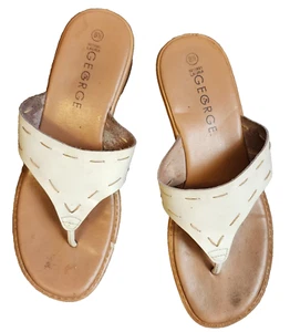 GEORGE white leather sandals - size 8.5 - Picture 1 of 3