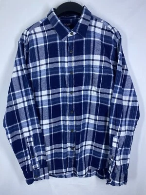 J.Crew Flannel Mens Large Slim Fit Blue Plaid Button Up Long Sleeve Shirt Skater - Image 1 of 4