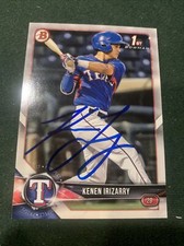 Texas Rangers KENEN IRIZARRY Signed 2018 Bowman Card 1st Auto PR Puerto Rico